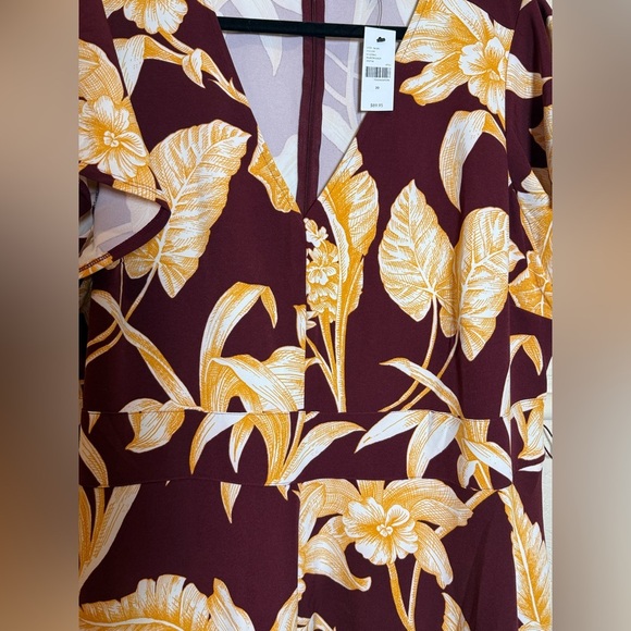 Lane Bryant Short Sleeve High-Low Lena Midi Dress Size 20 Maroon & Yellow Floral - Picture 7 of 10